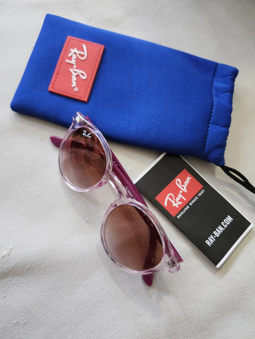 Ray-Ban Kids Transparent Pink Round Sunglasses with Rose Lenses